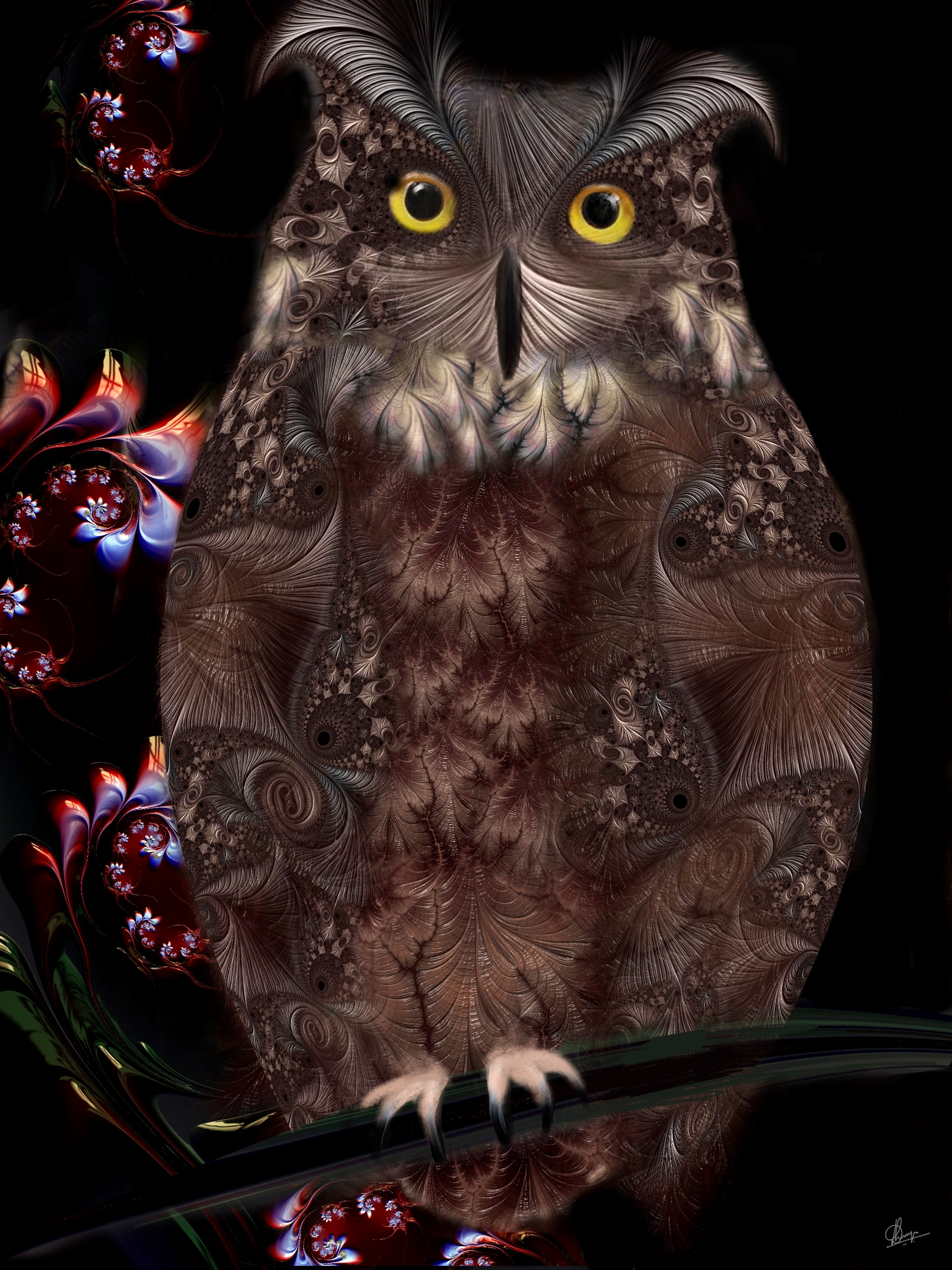 Fractal Art Series- Birds #7 Sentinel Owl