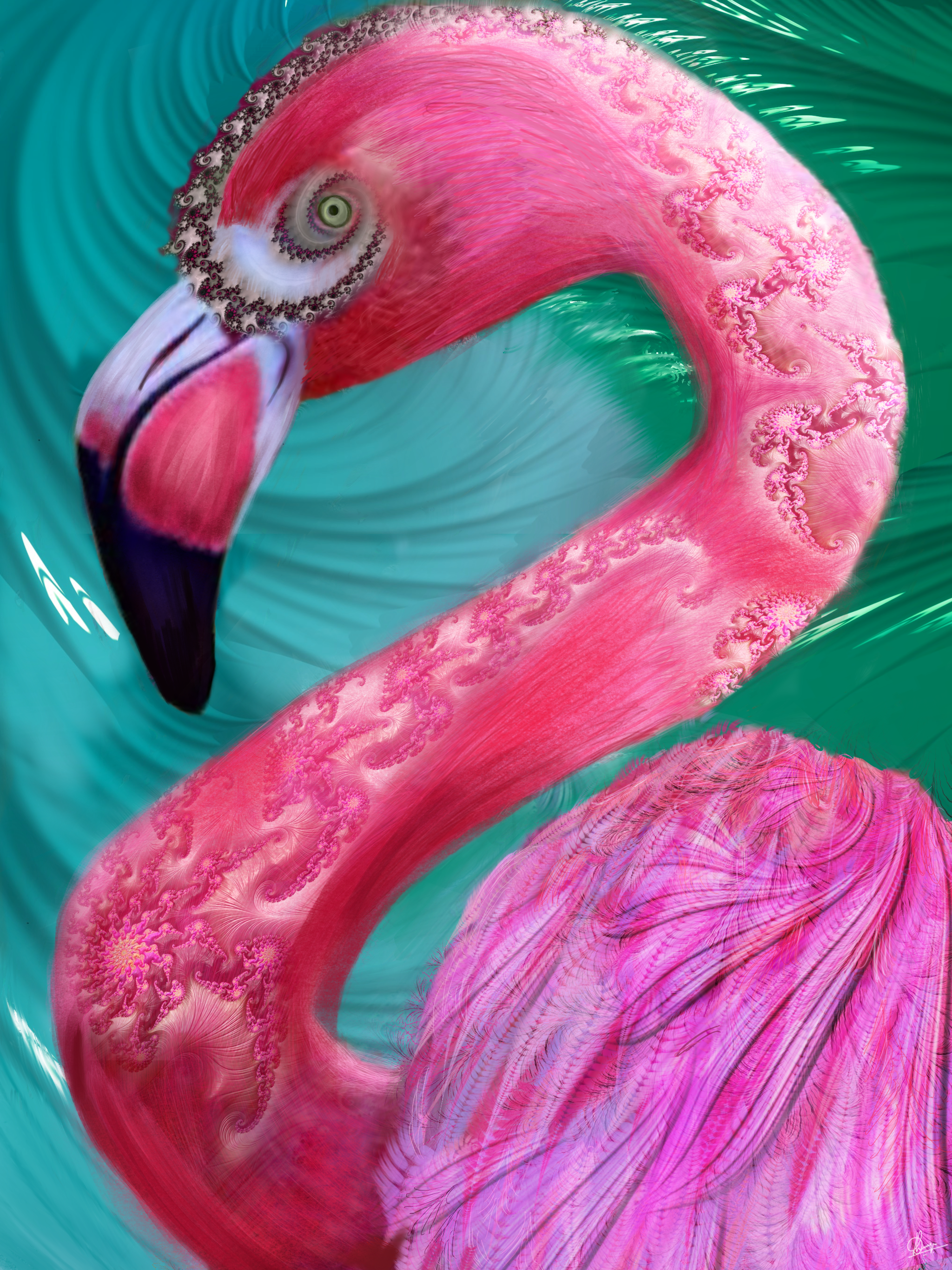 Fractal Art Series- Birds #4  Flamboyant Flamingo