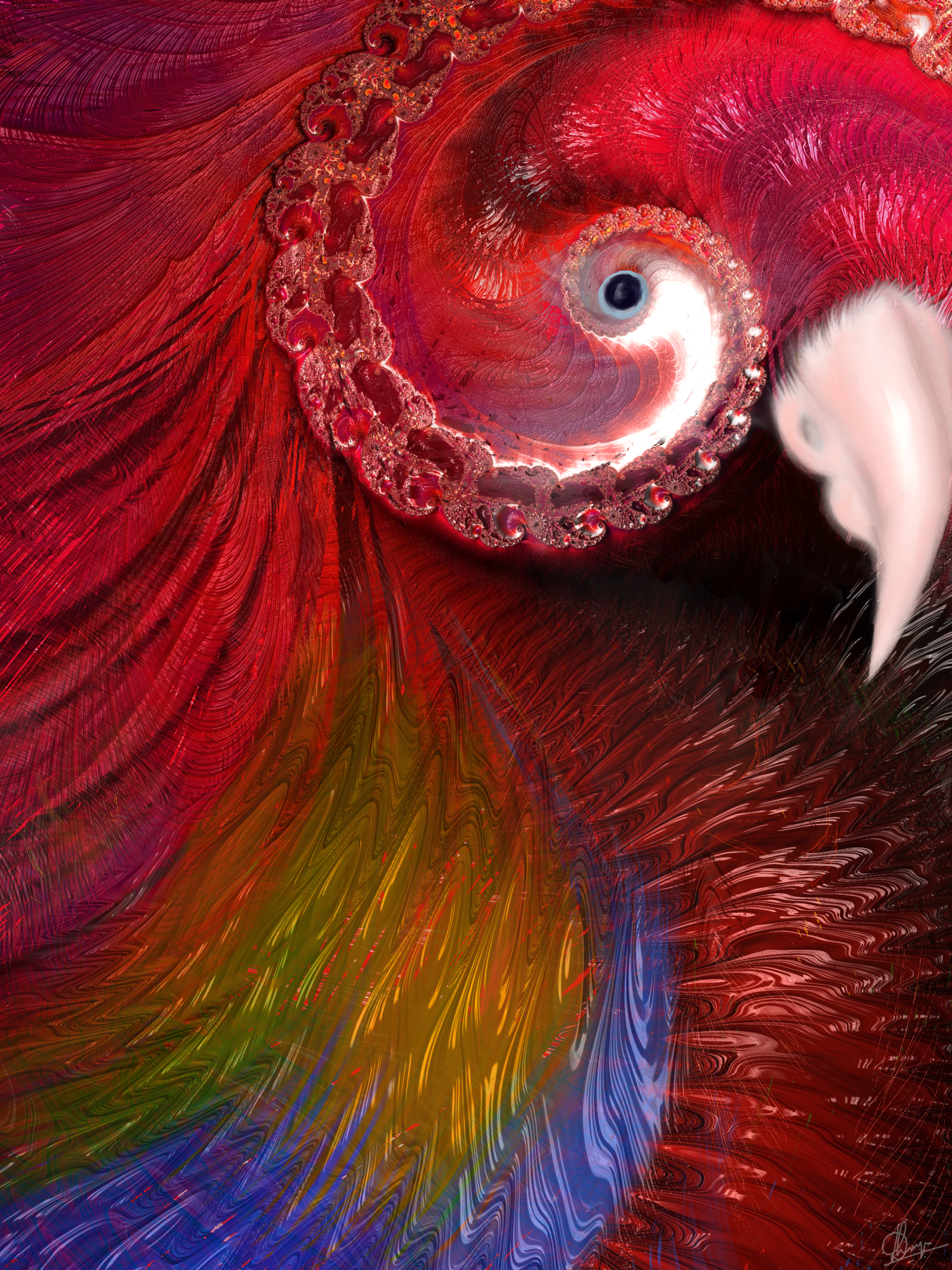 Fractal Art Series- Birds #3 Resplendent Macaw