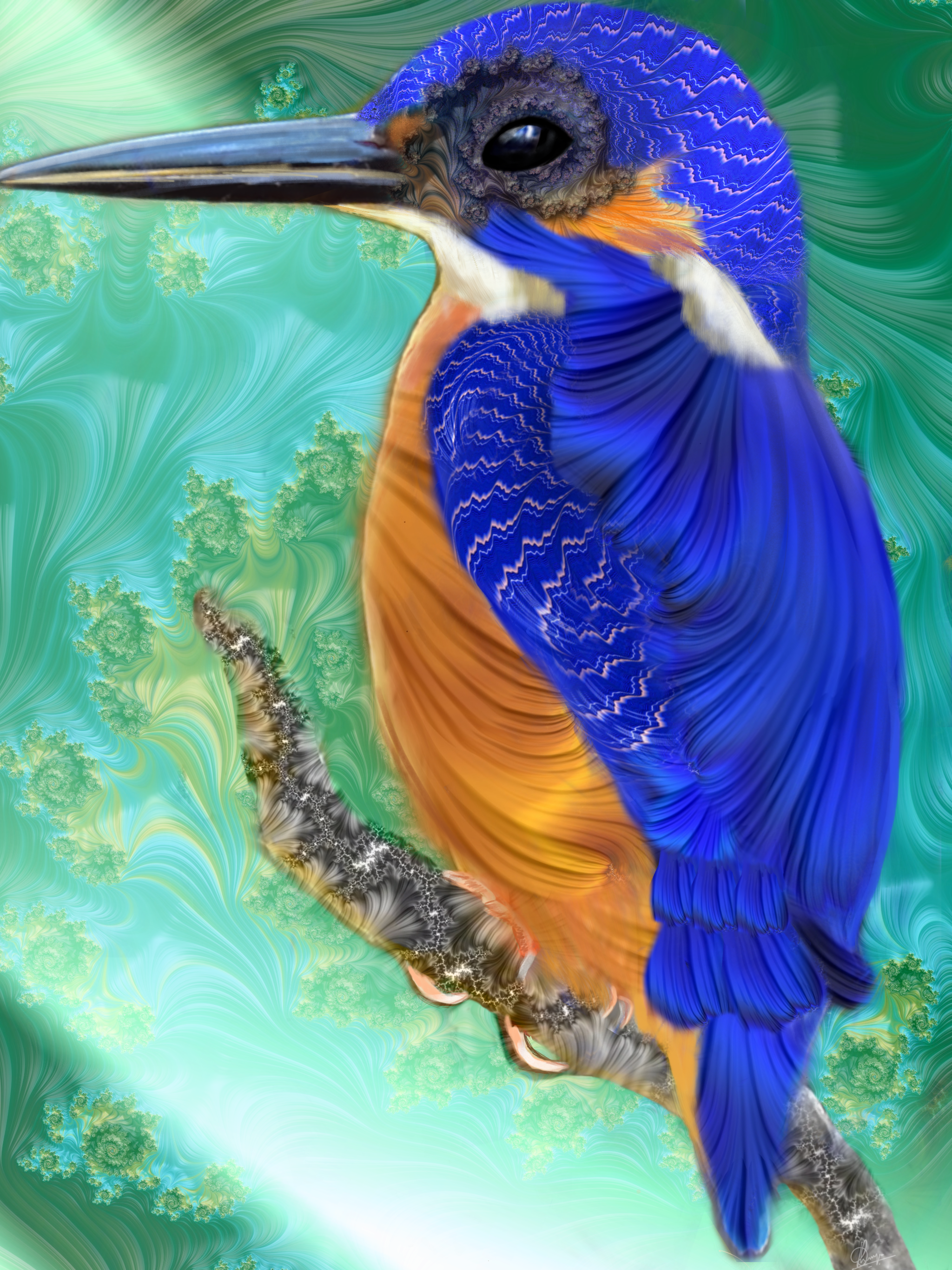 Fractal Art Series- Birds #6 Azure Kingfisher